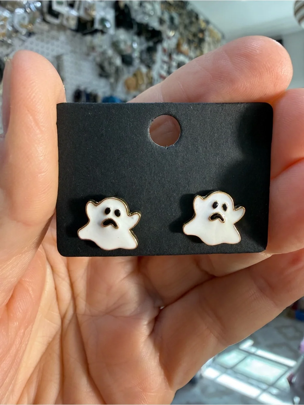 Kids Halloween Cat, Ghost & Bat Stud Earring Set - Black & White